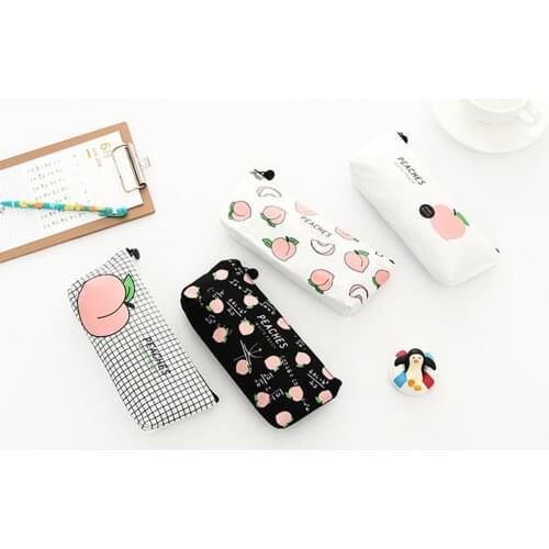 Cute Pink Fruit Peach Canvas Pencil Case School Pencil Cases School Supplies Stationery Pencilcase Pencil Bag