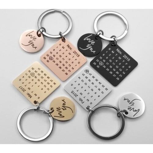 Custom Anniversary Birthday Calendar Keychain Lovers Women Men Gift Laser Engraving Keychains Stainless Steel Key Chains Jewelry