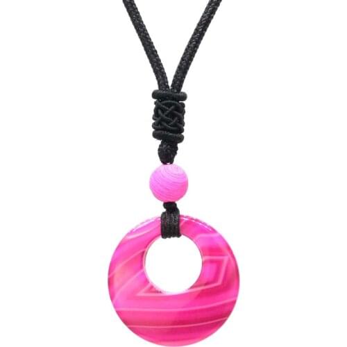 KFT Natural Healing Crystal Quartz Stone Necklace Amethysts Lapis Lazuli Round Hollow Stone Pendant Rope Chain Necklace Jewelry