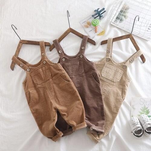 Autumn New Newborn Baby Corduroy Kids Overall Fashion Korean Pocket Jumpsuit for Girls Boy Pants Button Fly Child Jumpsuits 2019