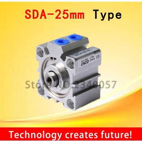 SDA Type Compact Pneumatic Cylinder 25mm Bore 5/10/15/20/25/30/35/40/45/50mm Stroke Aluminum Alloy Double Action Air Cylinder