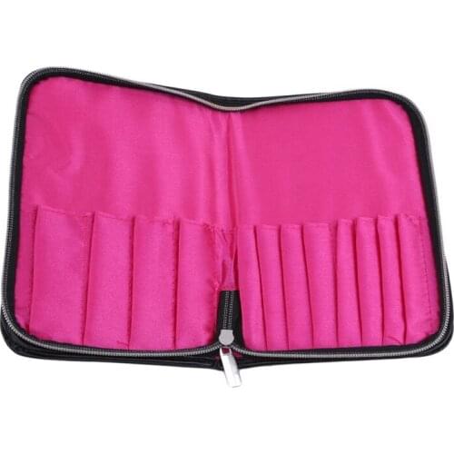 Women Cosmetic Bag Solid Color Multifunctional Travel Make Up Bags Zipper Make-Up Case 12 Hole Pouch Red Black