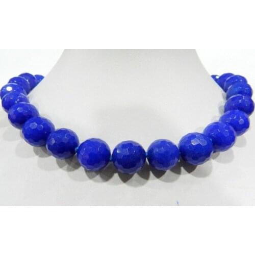 Beautiful Blue Sapphire Faceted Gems Round Beads Necklace 18 "