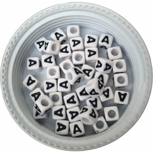 Mini order 100pcs/Lot 7*7MM Cube Square Alphabet Beads DIY Jewely Findings Ornament Accessories White with Initial A Beads