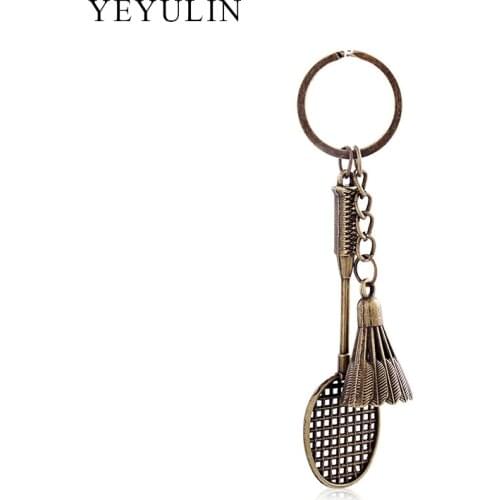 New Arrival Silver Color Alloy Cool Keychains Creatively 3D Model Badminton Keyring For Women Men