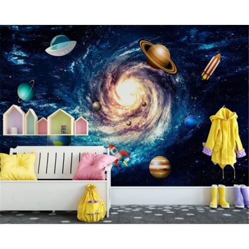 Beibehang Photo wallpaper three-dimensional planet universe starry sky mural cartoon children bedroom background wall decoration