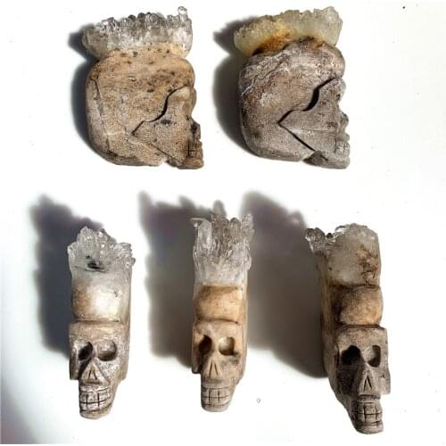 Wholesale prices carving natural clear quartz cluster hand made skulls reiki healing crystals figurine for home decor