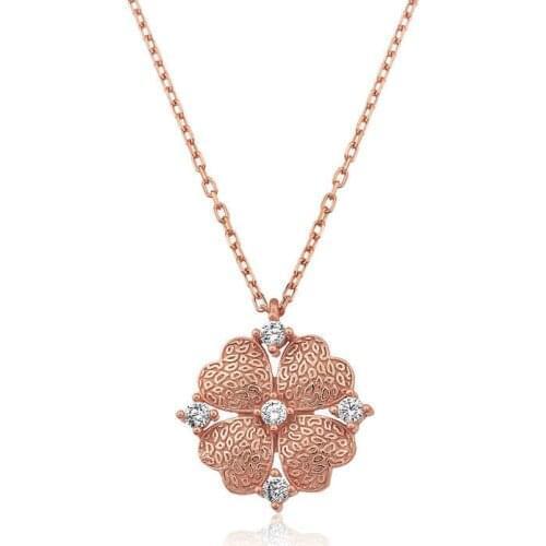 Real Silver 925 Jewelry Silver Heart Petal Flower Necklace