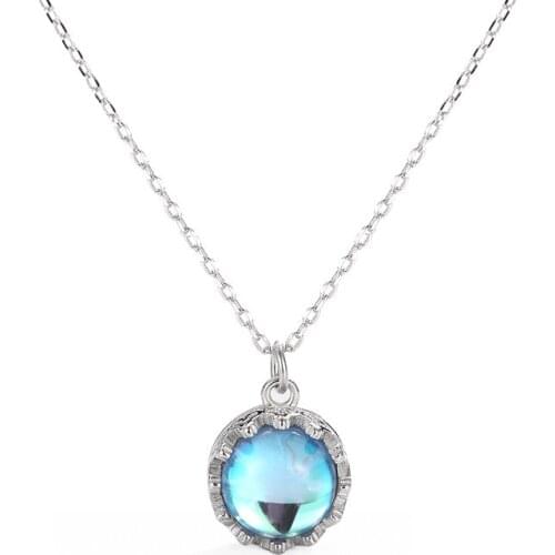 S925 steling Silver Blue Mengdao Necklace for women Female Chain Korean Lace Glass Crystal Moonstone Pendant wedding band gifts