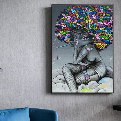 Modern Street Art Print On Canvas Black Girl Graffiti Art Paintings On The Wall Posters And Prints Pop Art Pictures Home Decor
