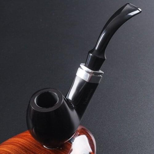 Portable 1 Set Ebony Wood Pipe Smoking Set Small Wooden Carved Tobacco Pipe Bending Type Smoking Pipe Filter