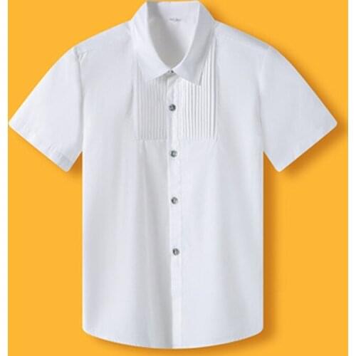 Boy Shirts Teenage Shirt for Boys Short Sleeve Shirt White Red Blue Stripes Kids Clothes 6 8 10 12 14 Year Children Clothes Tops