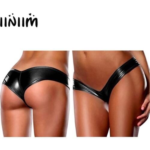 Sexy Panties for Womens Shiny Patent Leather String Homme Thong Wetlook Underwear Femme Briefs Night Club Underpants