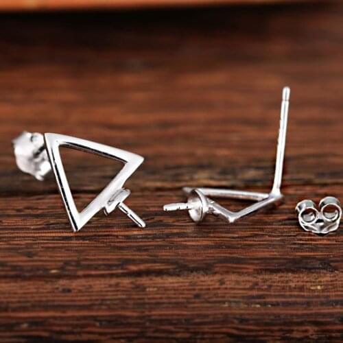 5pcs/lot 925 Sterling Silver Women Stud Earrings Triangle Shape Semi Mount Earring 5-8mm Pearl Round Bead Fine Jewelry Wholesale