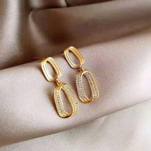 Euro-American Style Temperamental Irregular Metal Earrings Retro Simple Mosaic Rhinestone Circle Eardrop Woman Bijoux