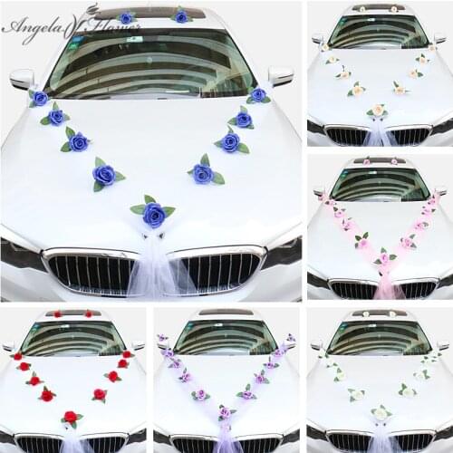 Wedding Car Decor Artifical Flowers With Ribbon For Car Door Handle Front View Mirror Rear Corner Decor Garland Silk Rose Flower