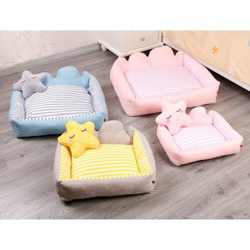 Fabric Plush Small Dog Cat Bed Self-Warming Pet Bed with pillow , Removable & Washable Cover with Zippers