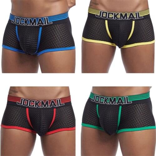 JOCKMAIL Mens Underwear Sexy Boxer Briefs Mesh Comfortable 4-Pack Low Waist Slip Cueca Male Panties Underpants Briefs Gay Pants
