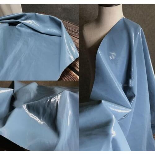 Mirror coated sky blue non-stretch leather bright texture modeling fabric