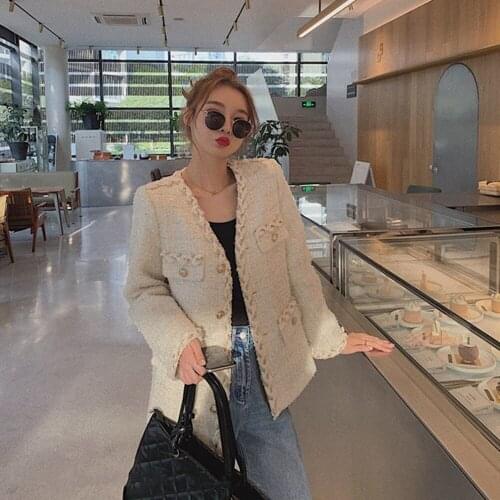 2021 Spring Autumn Tweed Womens Jacket Korean Style Office Lady Coat Casual Elegant Gentle Loose Female Temperament Outwear