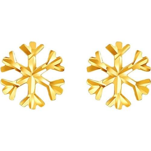 Real 18K Yellow Gold Earrings Women AU750 Yellow Gold Snowflake Stud Earrings