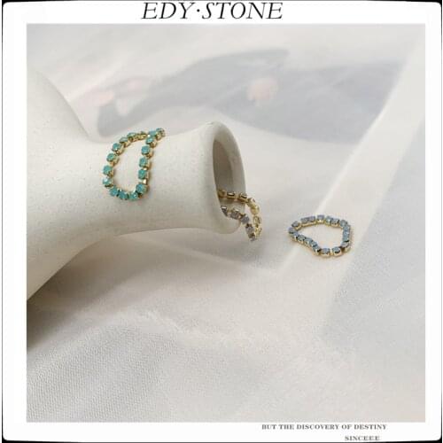 EDY Natural Stone Opal Bead Rings for Women Blue Color Simple luxurious Handmade Fashion Jewelry Gift Elastic Wedding Party Ring