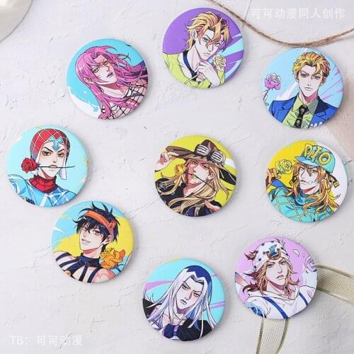 Anime JoJos Bizarre Adventure Badge Julius Caesar Zeppeli Johnny Cosplay Joestar Kira Yoshikage Cute Bedge Button Brooch Pin