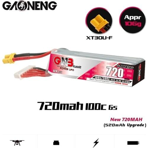 1-3Pcs GAONENG GNB HV Lipo Battery 720mAh 22.8V 6S 100C/200C XT30 Plug for RC FPV Tinywhoop Frame Kit Tinywhoop Racing Drone