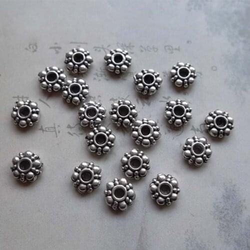 100pcs/lot Classic Flower Design Alloy Beads Spacer 6x2mm Tibetan Silver Handmade Septum Charms For DIY Jewelry Making Findings