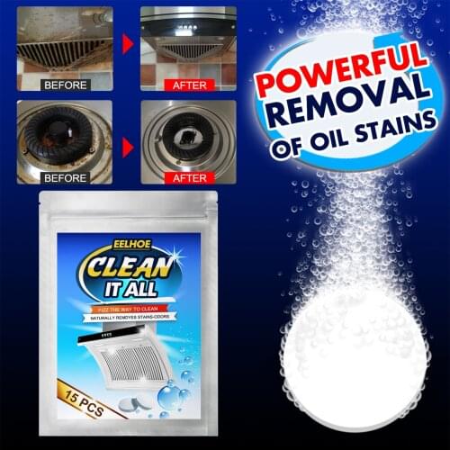 15pcs Kitchen Grease Cleaner Effervescent Tablets Range Hood Oven Powerful Decontamination Cleaning Sheet Cooktop Cleaner