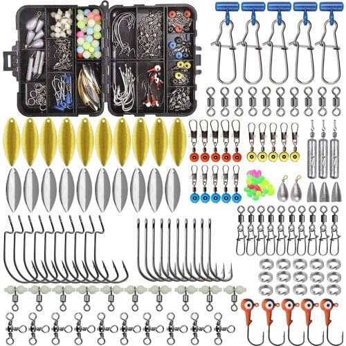 178Pcs/Box Fishing Accessories Tackle With Spoon Lures Jig Hooks Swivel Snap Sinker Weight Beads Crossline Swivel Space Beans