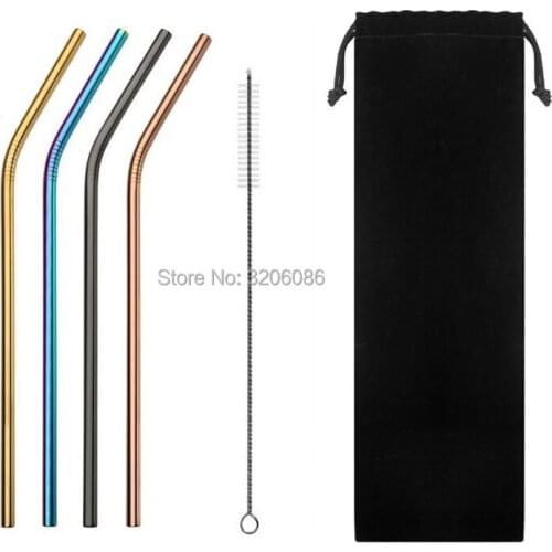 4PCS Drinking Straw 304 Stainless Steel Metal Straw with Cleaner Brush For Mugs 20/30oz Home Party Bar Accessories with bag