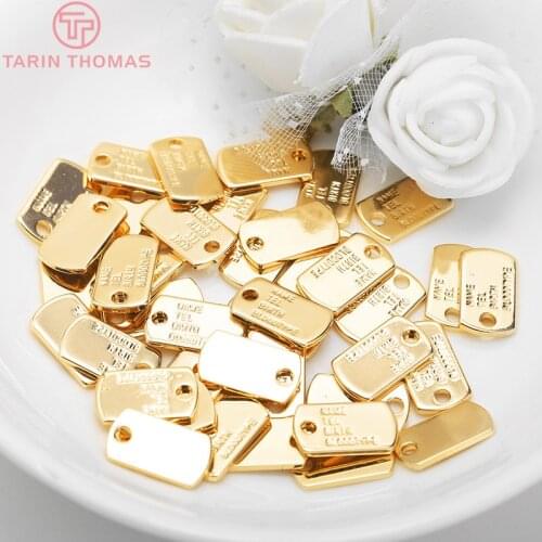 20PCS 7x13MM Hole 2.8MM 24K Gold Color Brass Rectangle Label Charms Pendants High Quality Diy Jewelry Findings Accessories