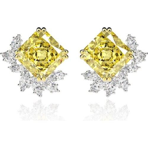 925 sterling silver 11 Ct Created Moissanite Yellow Citrine Diamond Stud Earrings Stud ear Push Back For Women Birthday Gift