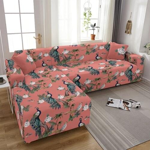 Abstract Marble Sofa Covers for Living Room Sectional Corner Parrot Cranes Sofa Cover Elastic Couch Cover L Shape Sofa Slipcover
