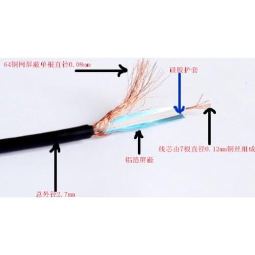 Free Ship10m Single core shielded wire/Audio line video signal wire/aluminum foil+64 copper wire mesh Double layer shielding