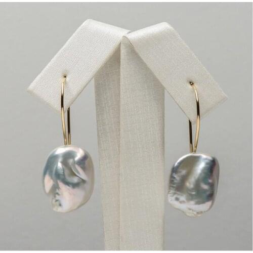Free Shipping Big 18*15mm White Real Freshwater Kasumi Pearl Drop Earrings 925 Sterling Silver