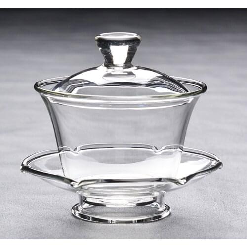 Japanese Style Tea Tureen Heat Resistant Transparent Glass Tea Bowl with Lid Saucer Set Master Cup Chinese Kung Fu Teaware Craft
