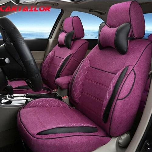 CARTAILOR Seats Covers fit for VW Volkswagen Caravelle Cover Seat Cushion Accessories Set Flax Car Seat Cover Airbag Compatible