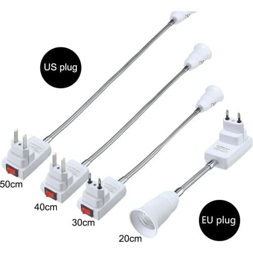 20-50cm AC 110-220V E27 Socket holder Lamp Bulb Socket e27 Holder Flexible Extension Converter Switch Adapter Socket EU/US Plug