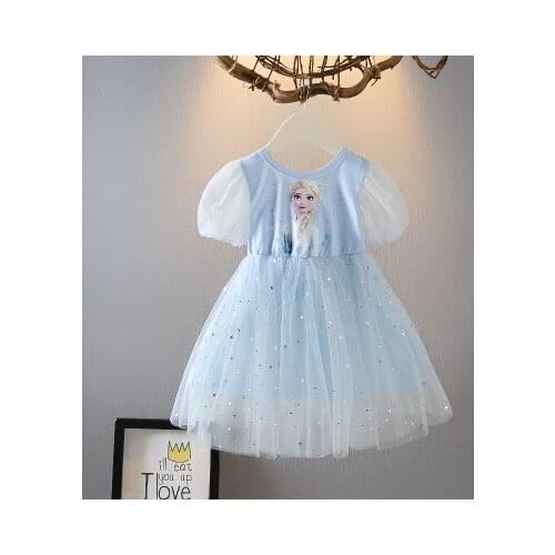 Disney Childrens ball gown summer Short skirt new Frozen Elsa princess skirt short-sleeved yarn skirt performance clothing