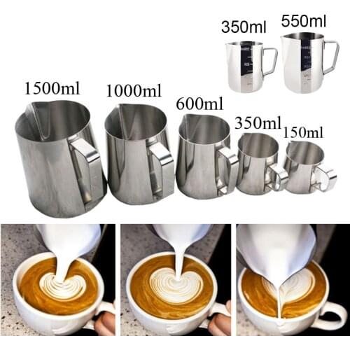 NEW 150/350/550/1000ML Espresso Stainless Steel Coffee Pitcher Pull Flower Tea Frothing Milk Latte Jug for Kitchen Home Jug