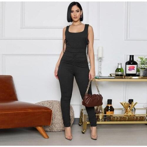 2021 Hot Sale Womens Sleeveless Sexy Lace-Up One-Piece Trousers Spring New Womens Fashion Casual Pleated One-Piece Pants