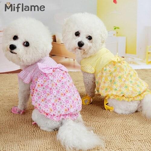 Miflame Floral Dog Shirts Summer Small Dog Clothes Bowtie Puppy T-shirt Pomeranian Chihuahua Clothes Patchwork Pets Vest Shirts