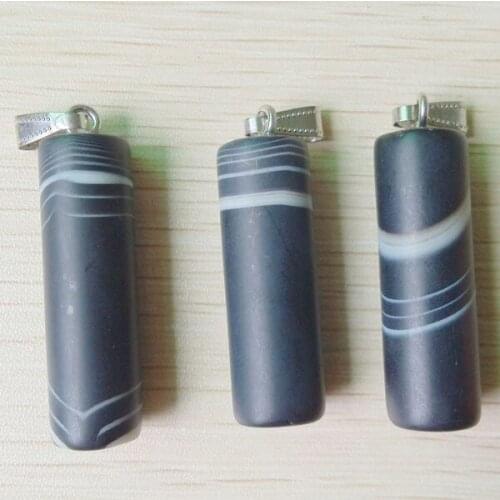 2016 new fashion hot sell natural silk onyx pendants charms cylinder shape jewelry 3pcs/lot wholesale free shipping
