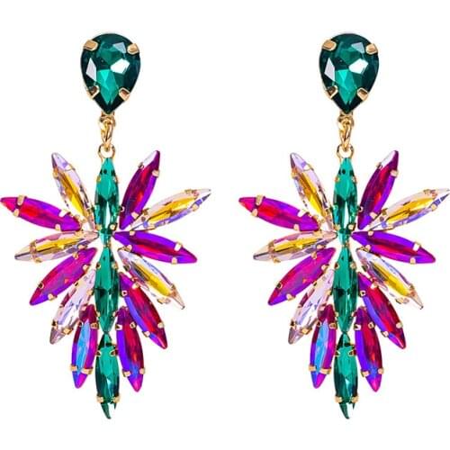 New Fashion Shiny Gold Color Crystal Rhinestone Pendant Long Drop Earrings for Women Girls Statement Jewelry