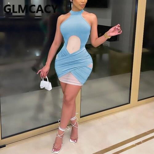 Sleeveless Mesh Insert Bodycon Party Club Dress