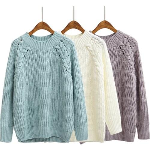 2020 Autumn Winter Women Sweaters and Pullovers Loose Casual Solid Color O-Neck Twist Knitted Wool Thicking Sweater