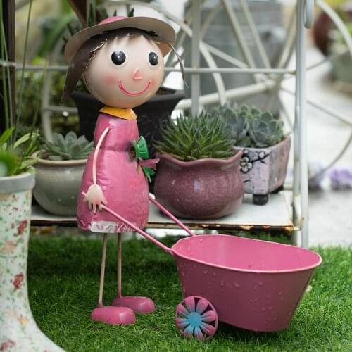 Outdoor Cute Figure Girl Metal Flower Pots Ornaments Garden Villa Vase Figurines Decoration Courtyard Park Flower Buckets Crafts