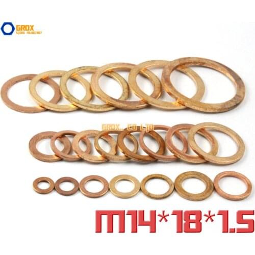 50 Pieces M14 x 18 x 1.5mm Copper Flat Washer Seal Washer